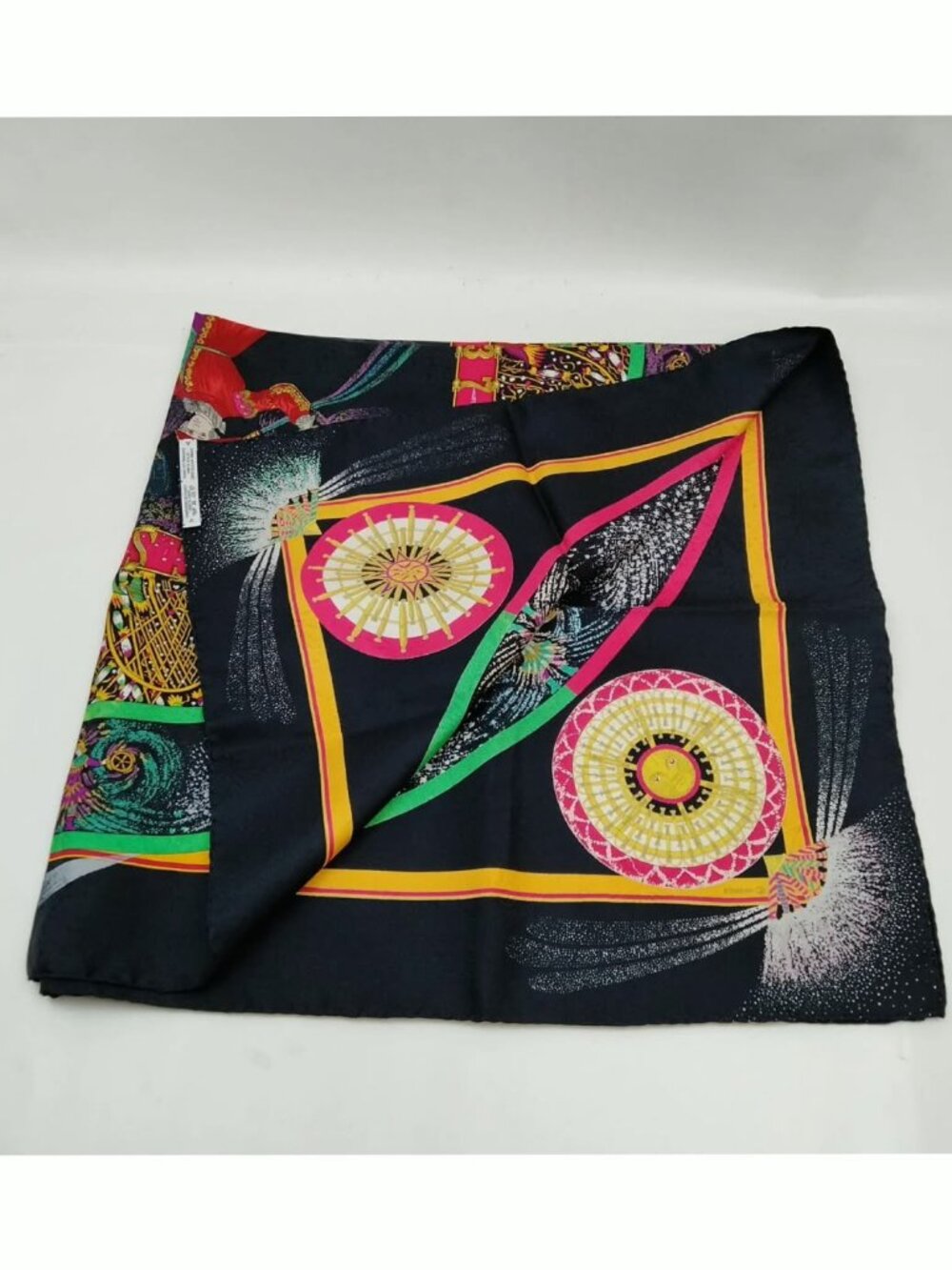 Authentic Hermès Silk Scarf Black Multicolor Equestrian Print - Picture 6 of 10